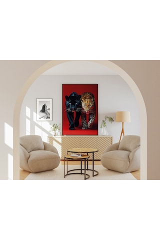 Kırmızı Zemin Jaguar Panter Poster