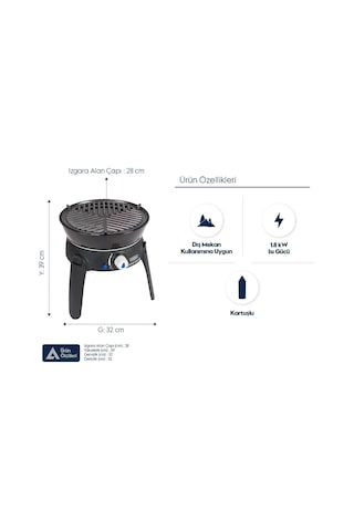 Cadac Safari Chef 30 Hp Kartuşlu Barbekü - Piezo Ateşleme Sistemli, Siyah Siyah