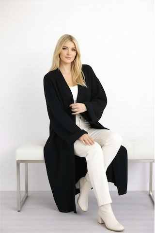 Mamayaga Kadın Tesettüre Uygun Maxi Boy Uzun Kol Spor Şık Örgü Triko Curve Uyumlu Hırka Ceket Siyah