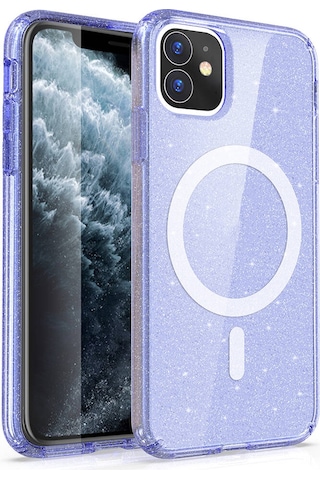 Nourthkiingdom Apple Uyumlu iPhone 11 Kılıf Magsafe Şarj Özellikli Parlayan Simli Saydam Renkli Nrtk Allstar Kapak - Mor Mor