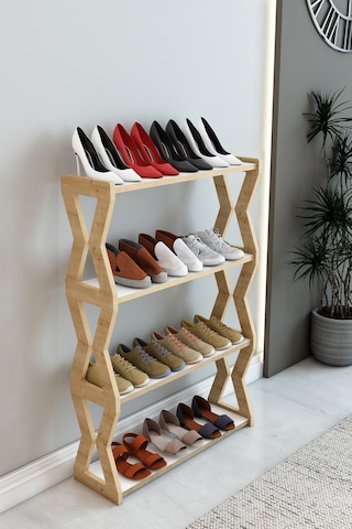 Zühre Safir Meşe -beyaz -4 Raflı Ahşap Ayakkabılık -çok Amaçlı Dekoratif Raf, Organizer Beyaz - Safir Meşe