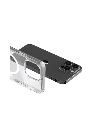 Apple Uyumlu iPhone 15 Pro Max Kılıf Magsafe Özellikli Şeffaf Silikon Kapak Şeffaf