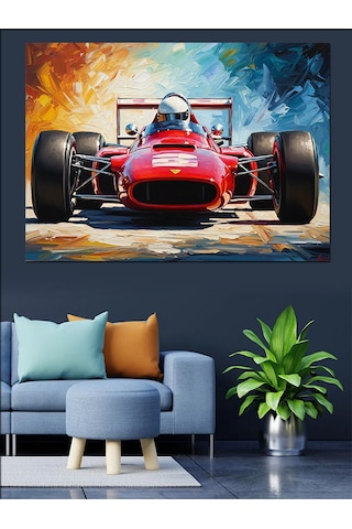 Ahşap Tablo Yarış Pistinde Kırmızı Formula Arabası