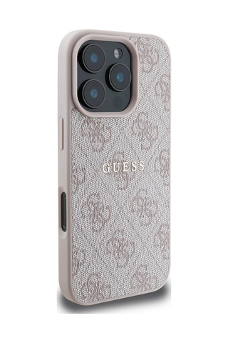 Apple iPhone 16 Pro Max Uyumlu Kılıf Guess Lisanslı Magsafe Şarj Özellikli 4g Desenli Yazı Logolu Pembe
