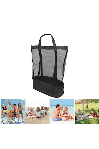 Microcase 2 Katlı 50lt Termal Buzluk Bölmeli Plaj Seyahat Çantası Al4519 Siyah