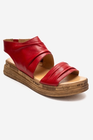 Luvishoes Lunas Kırmızı Hakiki Deri Yandan Fermuarlı Kadın Sandalet Kırmızı