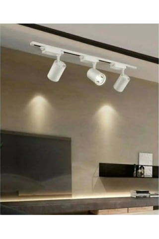 Led 3 Adet 30 W Led Ray Spot Vitrin Mağaza Armatürü 1m Raylı Beyaz Kasa Gün Işığı Işıklı Spot