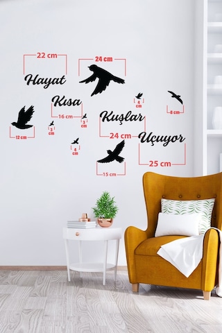 Lazer Kesim Kuşlar Uçuyor Duvar Yazı Ahşap Dekoratif Kuşlar 8 Adet - Kuş Duvar Dekoru