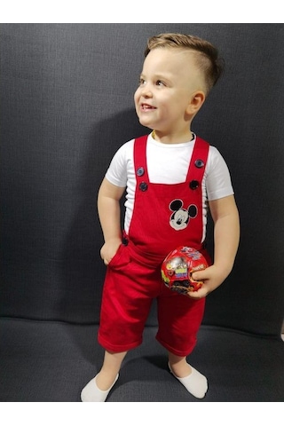 MODAVALS GABARDİN KARDEŞ KOMBİN MICKEY TULUM & TSHIRT KOMBİN - KIRMIZI