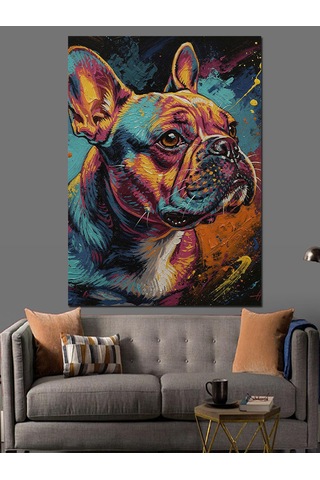 Ahşap Tablo Renkli Fransız Bulldog Portresi