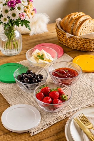 Porsima Sarına 4lü Renkli Kapak Cam Saklama Kabı-kase 250ml