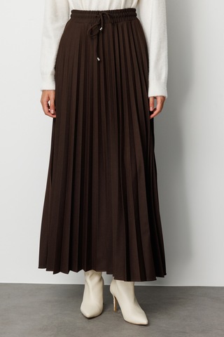 Mizalle Örme Krep Piliseli Maksi Kahverengi Etek Kahverengi