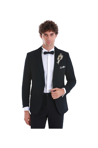 Hatemoğlu 33122124c003 Slim Fit Düz Çıkma Şal Yaka Smokin Damatlık Lacivert