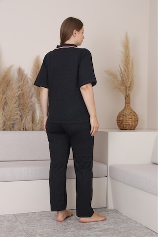 SUDE HOMEWEAR Kadın Füme Büyük Beden Kısa Kol Pijama Takımı Siyah