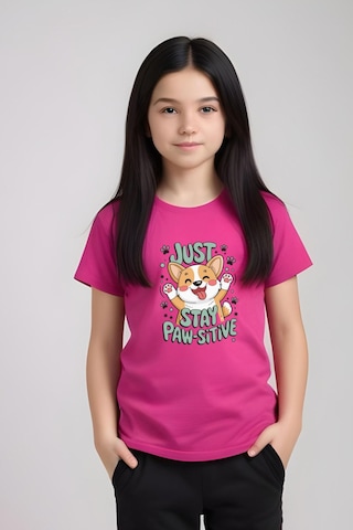 Just Stay Paw Baskılı Kız Çocuk Tişört Ve Eşofman Alt-üst Takım Fuşya