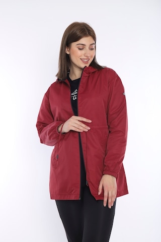 Escetic Kadın Bordo File Astarlı Cepli Kapüşonlu Spor Rüzgarlık Yagmurluk İnce Ceket 6723-3720-bordo Bordo