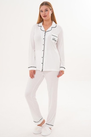 Mecit Pijama Mecit 6307 Ekru Boydan Düğmeli Kadın Pijama Takımı Ekru