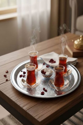 Tepsi, Yuvarlak Dekorlu Gümüş Renk Tepsi 35 Cm Çok Kullanışlı Tepsi, Çay Tepsisi,söz Nişan Tepsisi Gümüş