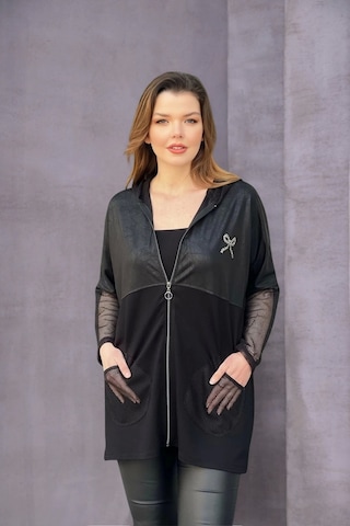 Kolları Ve Cepleri File Detaylı Ceket Siyah