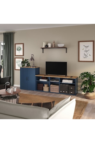 Tv Ünitesi, Mavi-siyah, 226x38x90 Cm Siyah