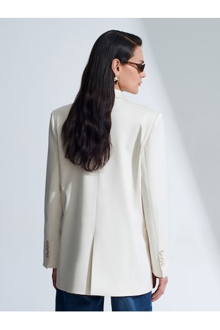 Dilvin 60802 Kruvaze Saten Blazer Ceket-ekru