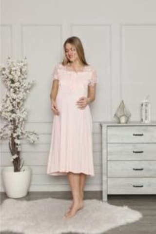 Limissi 1208 Pembe Hamile Lohusa Dantelli Gecelik