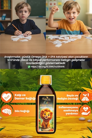 Kiperin Kids Fish Oil Çocuk Özel Yüksek Balık Yağı: 1800, Omega 3:1206mg, Epa:180mg, Dha:900mg 150ml