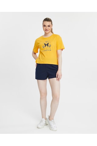 Bella Dossi Pamuklu Kısa Kollu Baskılı Kadın Şortlu Yazlık Pijama Takımı Sarı-lacivert Lacivert - Sarı