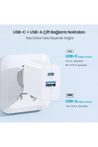 20w Dual U+c Şarj Aleti-usb-c Ve Usb-a Çift Çıkış - Hızlı Şarj Cihazı - Taşınabilir Tasarım