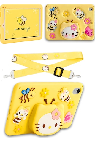 Apple Ipad 8. Ve 9. Nesil 10.2 Inç 2020 / 2021 Uyumlu Kedi Kılıf Standlı Eğlenceli Koruma Yellow