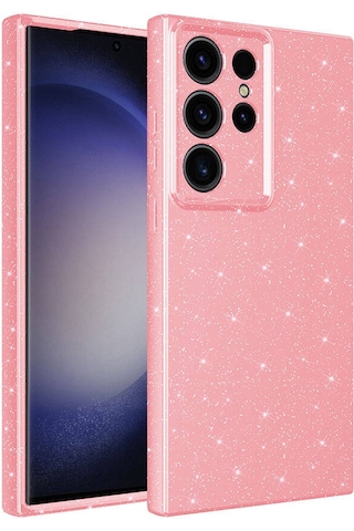 Zore Galaxy Uyumlu S24 Ultra Kılıf Kamera Korumalı Simli Lüks Koton Kapak - Pembe Pembe