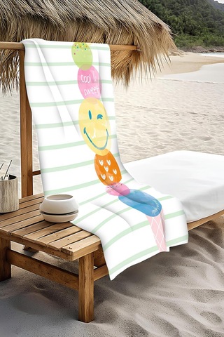 Dijital Baskı Plaj Deniz Havlusu Emoji Desenli Peştamal Hvl0202 Renkli