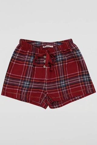 Markapia Kadın %100 Pamuk Ekose Desenli Bağcıklı Pijama Şort Bordo