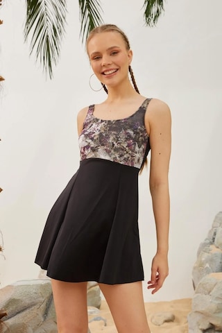 Şortlu Elbise Mayo Etekli Mayo Yüzücü Mayo S125-92 Siyah