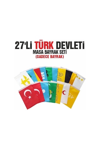 27'li Türk Devletleri Masa Bayrağı Seti 15x22,5 Sadece Bayrak Tek Ebat