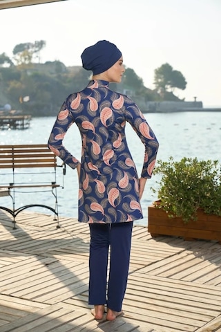 Estiva 25935 Lacivert Dijital Desenli Tam Boy Lycralı Tesettür Mayo
