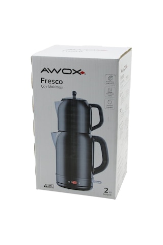 Çapa Makinesi Awox Fresco Siyah Elektrikli Çay Makinesi Çaycı Set 1.7lt Su Isıtıcı + 1.2lt Demlik Paslanmaz Çelik Gövde 2200w