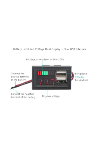12v Akü Kapasite Göstergesi - 5v 2a Usb Çıkışlı