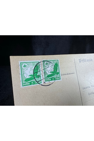 Almanya Nazi Reich Dönemi Posta Kartı Airmail Luftpost 5 Pfennig Gamma Haç Kartal Pullu Uçak Postası Avusturya'ya Postalanmış  Teşhir Ürün