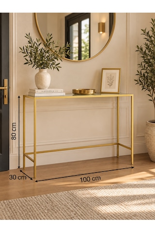Gold Metal Şeffaf Camlı Modern Dresuar 100cm