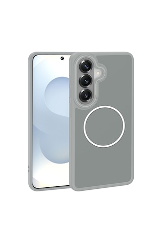 Maks Technology Galaxy Uyumlu S26 Plus Kılıf M-safe Şarj Özellikli Metal Kamera Çerçeveli Mkst Sanremo Silikon Kapak - Gri