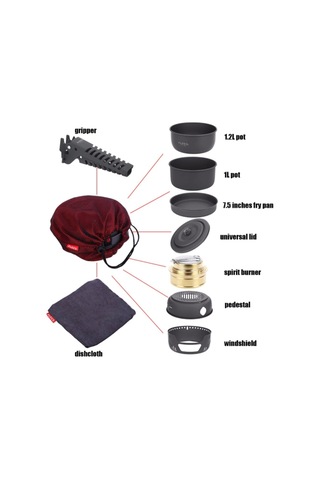 Alocs Kamp Pişirme Seti 10 Parça Alkol Ocaklı Çok Renkli