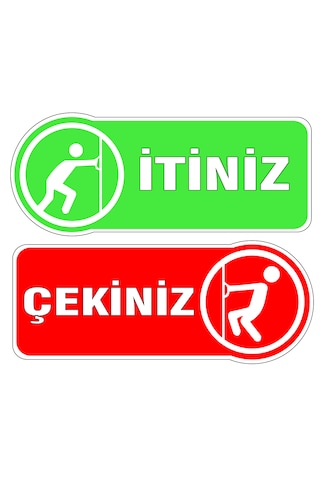 İtiniz-çekiniz Folyo Baskı Etiket Kırmızı - Yeşil