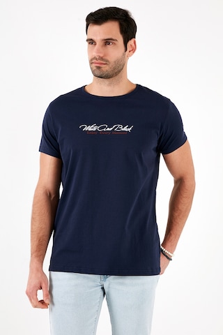 Buratti Pamuklu Slim Fit Bisiklet Yaka Yazılı Erkek T Shirt 541Enjoy Lacivert