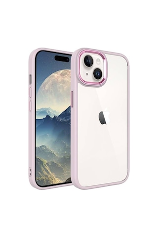 Apple Uyumlu iPhone 15 Plus İle Kılıf Şeffaf Arka Yüzey Renkli Kenar Çerçeve Telefon Kılıfı Kapak