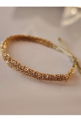 Zincir Dokuma Kordon El Yapımı Otantik Altın Kaplama Gold Renkli Bileklik
