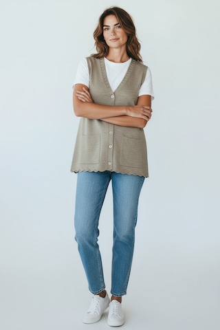 Kadın Önü Düğmeli Cepli Kalın Kışlık Kısa Yelek Krem