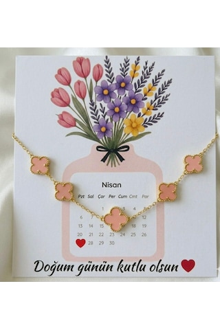 Kişiye Özel Tarihli Yonca Kolye Takvim Kartlı Doğum Günü Hediyesi Özel Gün Hatıra Bilekliği Altın