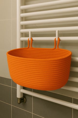 Mavaux Dekoratif Askılı Banyo Sepeti 18 40 16 Cm Saklama Ve Düzenleyici Hasır Jüt Sepet Organizer El İşi Turuncu