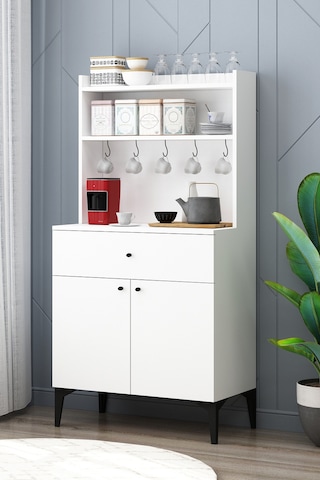 Armen Kahve Köşesi Mutfak Bangosu Çok Amaçlı Dolap Beyaz